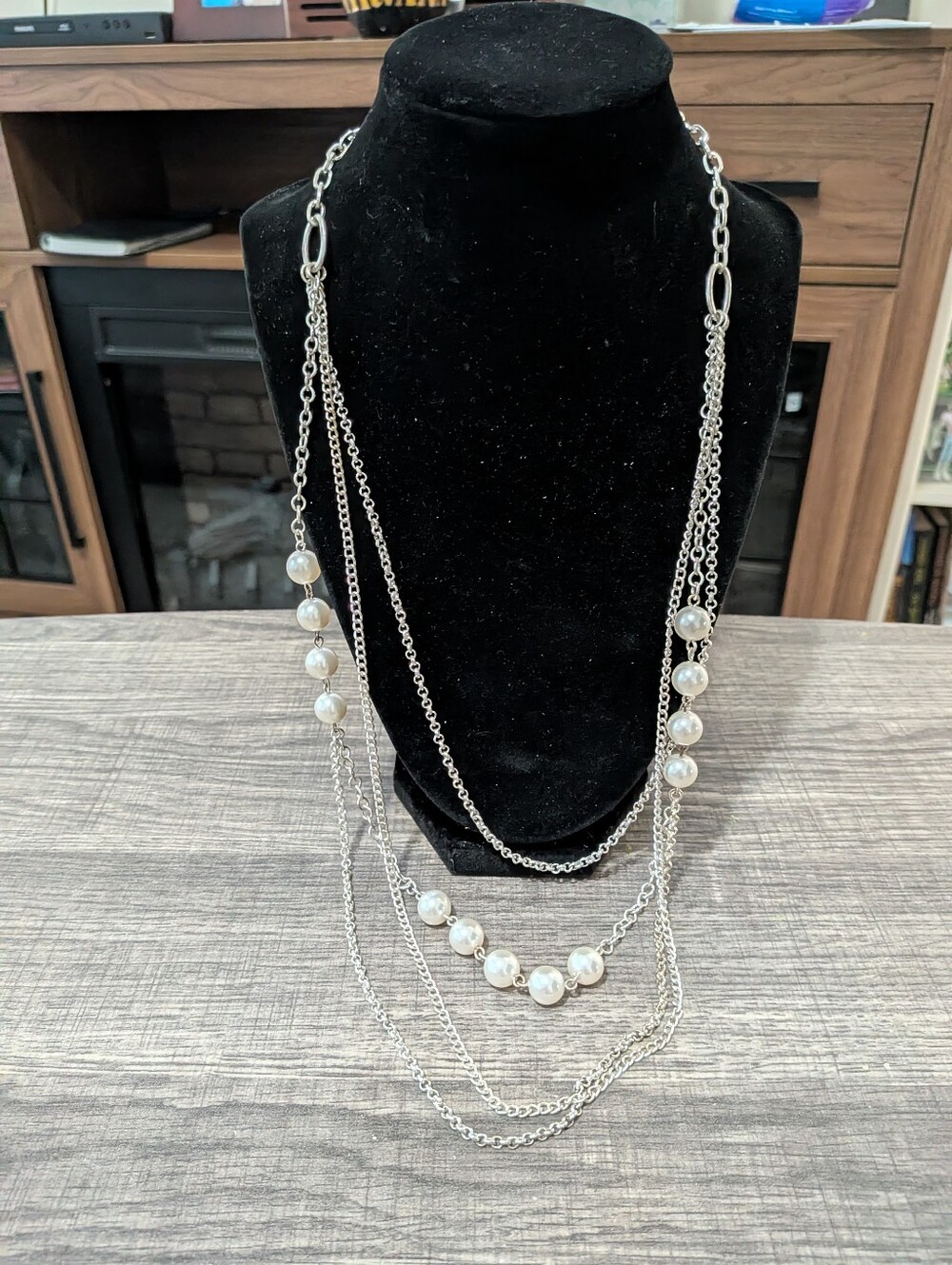 Silver Multi-Strand Pearl Necklace